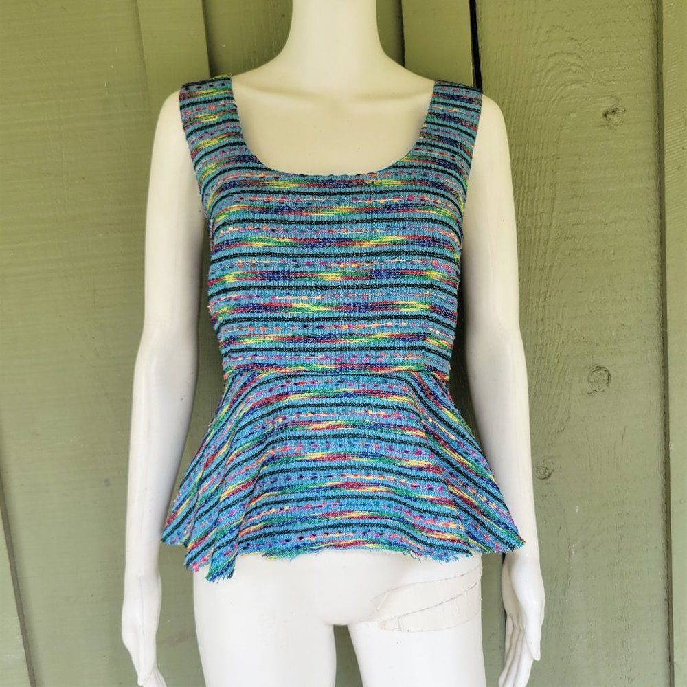 NWT ISABEL LU Turquoise Tweed Colorful Peplum Top
